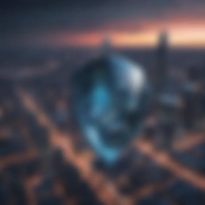 Abstract futuristic data protection shield with Atlanta cityscape