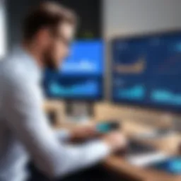 A professional analyzing data on a digital dashboard