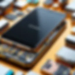 A close-up view of smartphone components highlighting valuable materials.