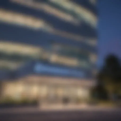 Illuminated Cleveland Clinic entrance sign at dusk