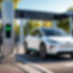 An electric car charging at a modern station
