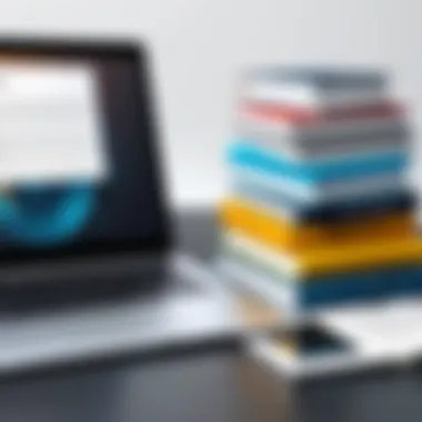 Continuous Learning in Tech A stack of books and a laptop symbolizing continuous learning and education.