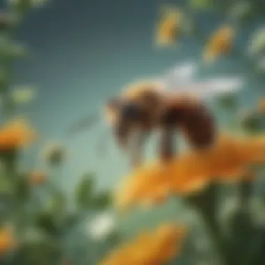 Helper bee collecting nectar from flowers