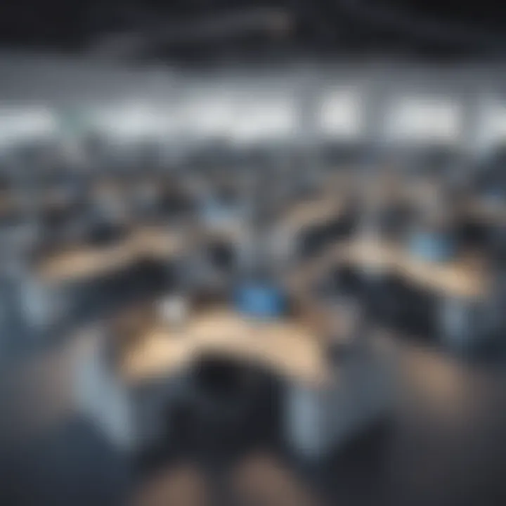 An open office space with employees working at their desks