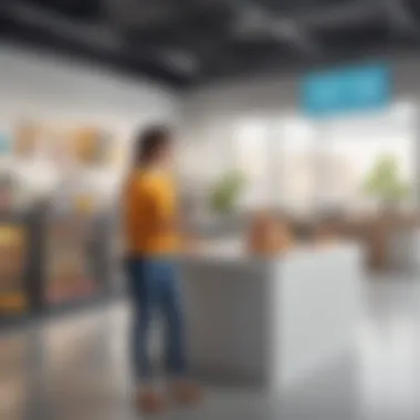 An employee enjoying a healthy snack in a modern cafeteria setting