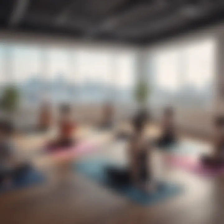 Employees engaged in a yoga session during a wellness break