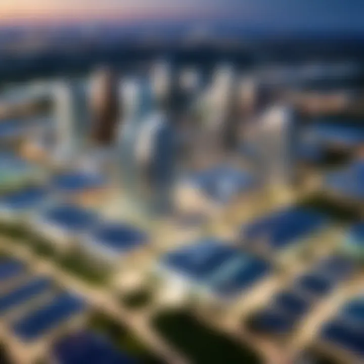 Aerial view of the Austin skyline with biotech facilities