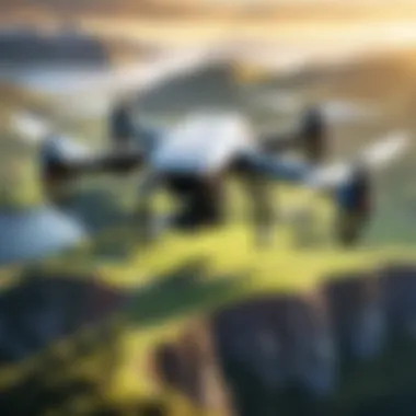 Aerial Innovations: Drones in Action A high-tech drone soaring above picturesque landscapes.