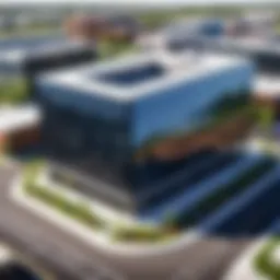 An overview of Xcel Energy's headquarters showcasing a modern architectural design.