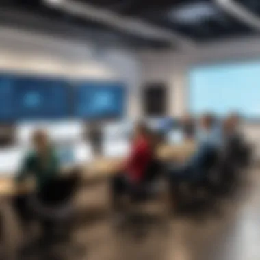 Engaged Learning Environment at a Coding Bootcamp An overview of a coding bootcamp classroom with students engaged in learning