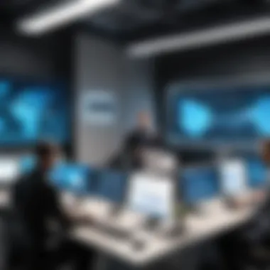 Collaboration Among Cyber Security Experts Cyber security professionals collaborating in an office setting