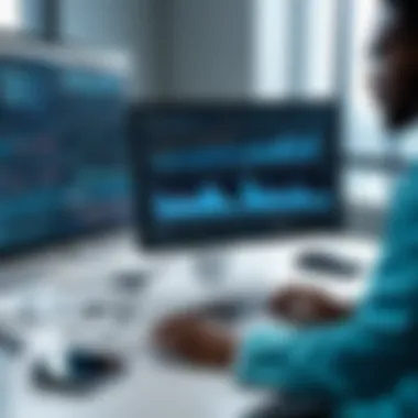 Data Analysis in Medical Technology A healthcare professional analyzing data on a computer