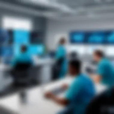 Collaboration in Medical Technology Careers A diverse group of professionals collaborating in a tech workspace