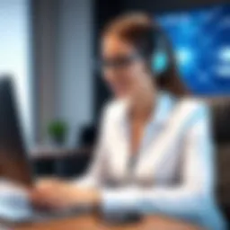 An illustration depicting a professional chat moderator engaged in online conversations.