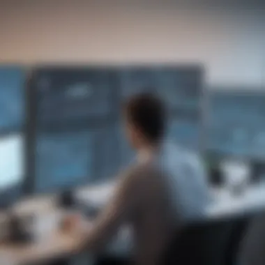 Remote Portfolio Management in Finance Illustration of a person managing financial portfolios remotely