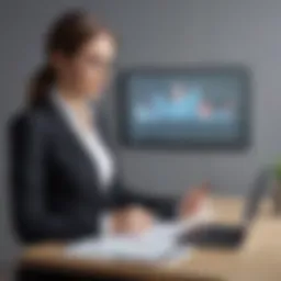 Elegant businesswoman analyzing sales data on a digital tablet