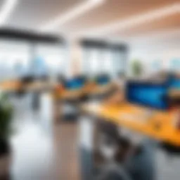 A vibrant tech office showcasing modern design and collaboration spaces