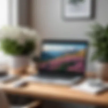 Inspiring Home Office Environment A serene home office setup with flowers and a laptop
