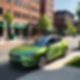 A Zipcar parked in an urban setting