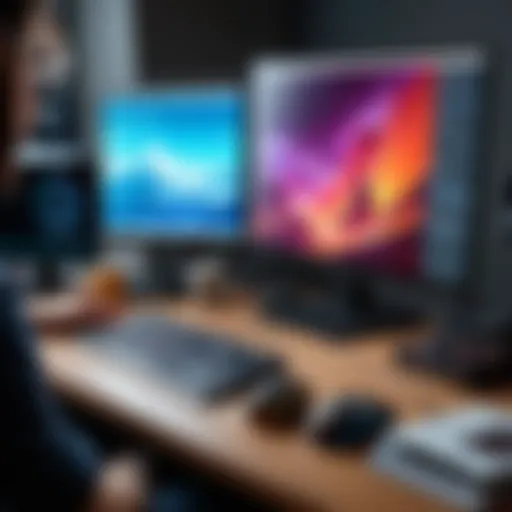 A digital artist creating game graphics on a computer