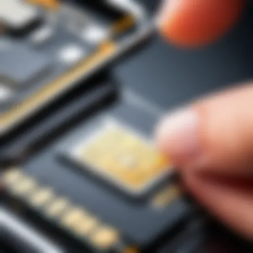 A close-up view of a SIM card being inserted into a smartphone.