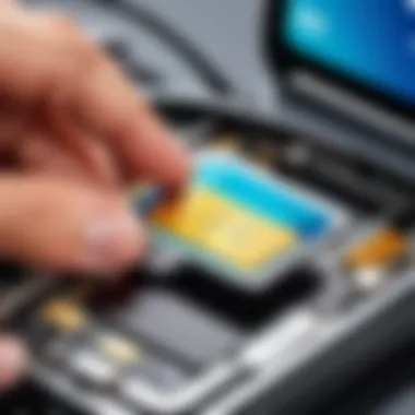 A close-up view of a SIM card being inserted into a device