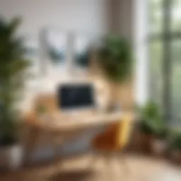 A serene workspace blending modern design with natural elements