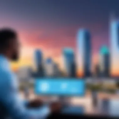 Navigating Insurance Policies Insurance broker discussing policy details with client in Dallas skyline background