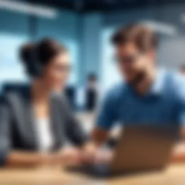 Client Interaction with IT Support A satisfied client interacting with an IT support representative.