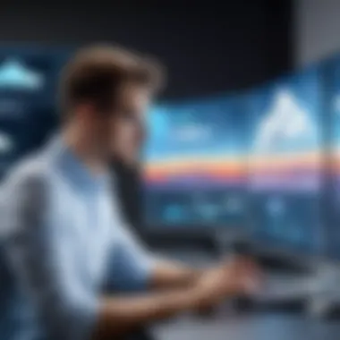 A junior cloud engineer analyzing data on a computer screen