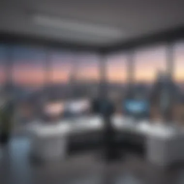 Modern sales office with panoramic city view