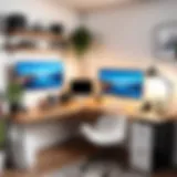 A well-organized home office setup with a computer, good lighting, and a clean background.