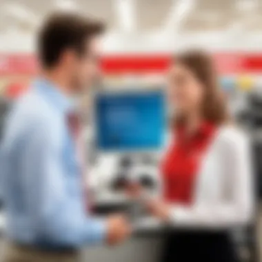 Customer Experience and Support at Office Depot A customer engaging with knowledgeable staff at Office Depot in a technology section
