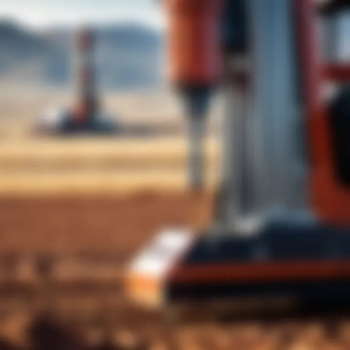 Close-up of drilling equipment in a field