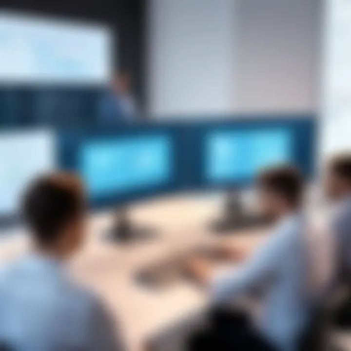 An interactive learning session in a tech classroom with individuals collaborating