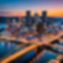 Urban skyline of Pittsburgh at dusk
