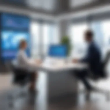 Expert Guidance Professional insurance broker providing consultation to client in modern office setting