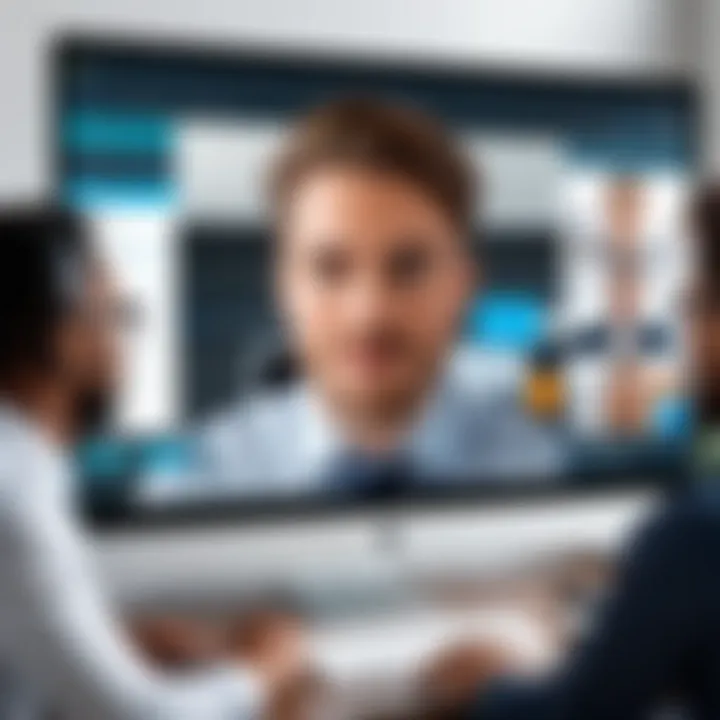 A person engaged in a video conference with project management software visible.