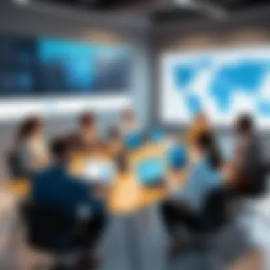 Fostering Collaboration in a Distributed Team Environment A virtual team collaboration session with diverse individuals on screens.