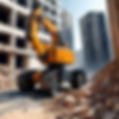 Sensor-Equipped Robot Surveying a Collapse Rescue robot equipped with sensors and cameras surveying a collapsed building