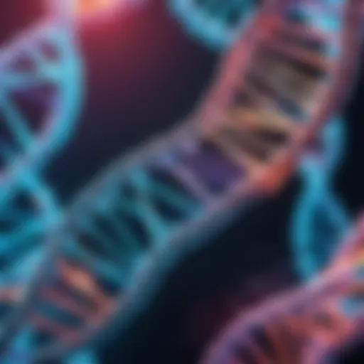 A close-up view of DNA strands intertwined in a complex structure.