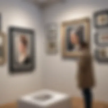 Sophisticated Art Buyer Analyzing Artwork in Gallery Setting