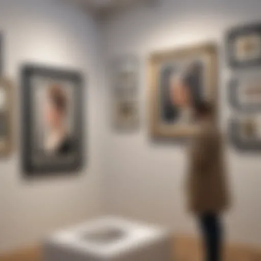 Sophisticated Art Buyer Analyzing Artwork in Gallery Setting