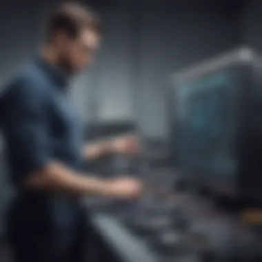 Quality Assurance in Modern Technology Sector Calibration engineer inspecting futuristic tech equipment