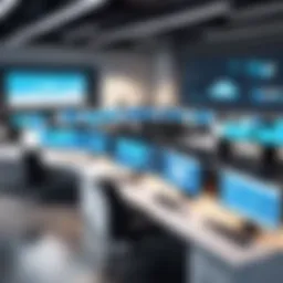 Overview of a bustling marketing agency headquarters showcasing creativity and innovation.
