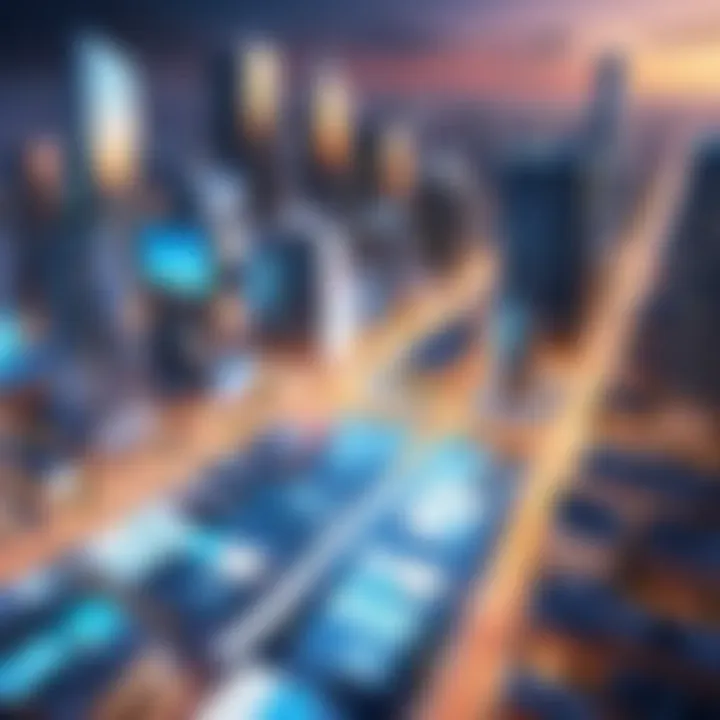 A futuristic cityscape symbolizing the impact of marketing on modern society and future trends.