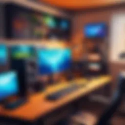 A vibrant indie game development workspace filled with creative tools and inspiration.