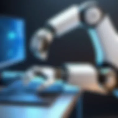 Advanced Robotic Arm and Data Security A sophisticated robotic arm interacting with secure data systems.