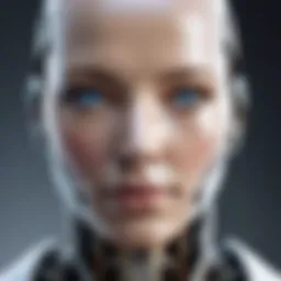 An advanced AI robot showcasing lifelike facial expressions and intricate features
