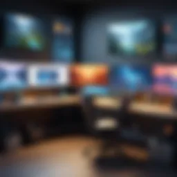 Creative workspace for game developers showcasing design tools and technology.